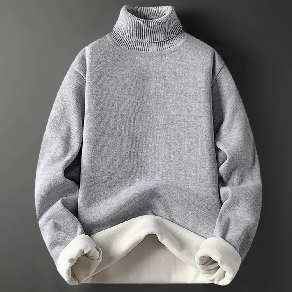 Hot！Male/Men\'s Sweater Turtleneck Long Sleeve Fleece Lining Men Sweater Autumn Winter Solid Color Thickened Warm Sweater Jumper