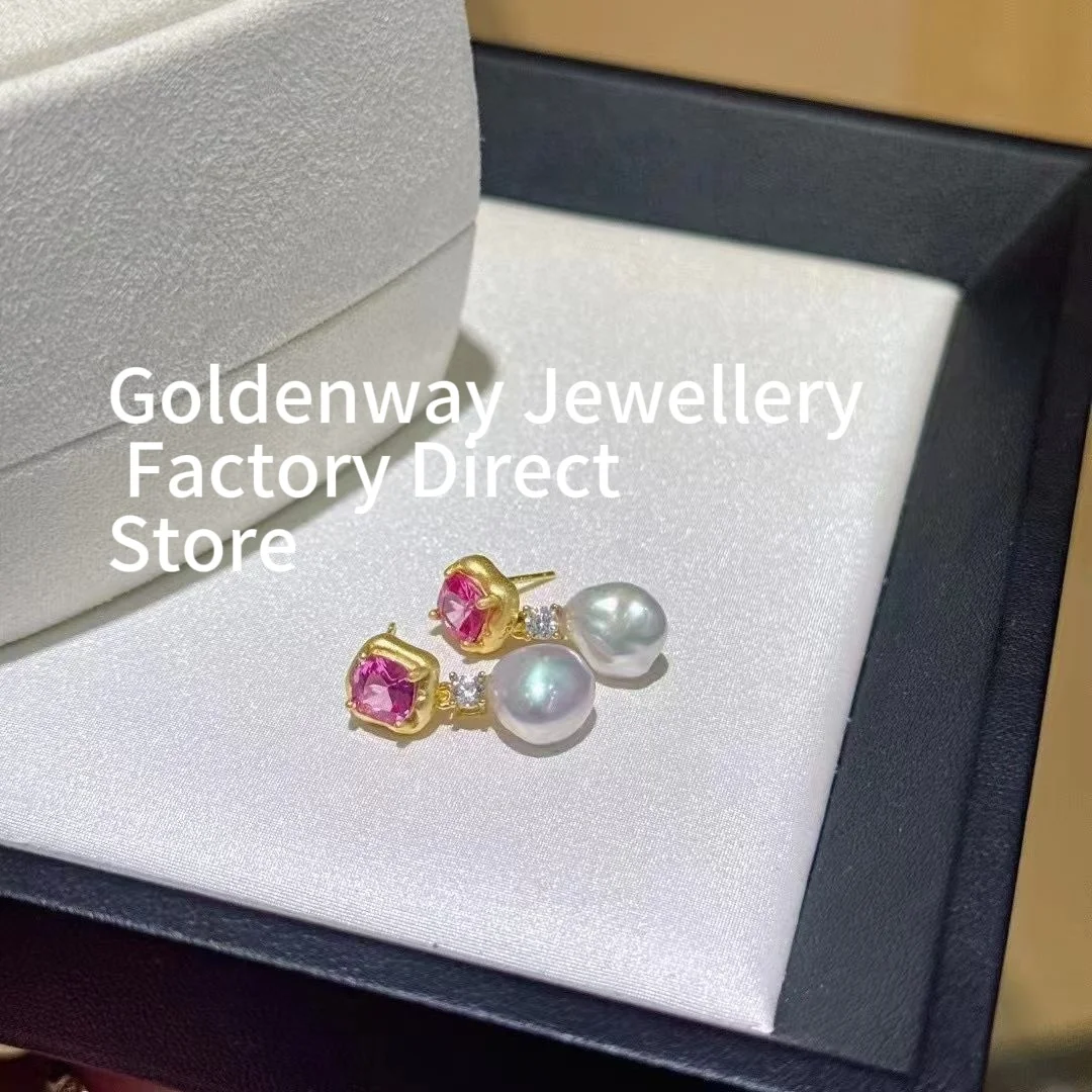 

Certificated 925 Silver Natural Keshi Pearl Real Pink Gemstone Ear Drop Dangles Sweet Baroque Earrings Ins Trendy Women Jewelry