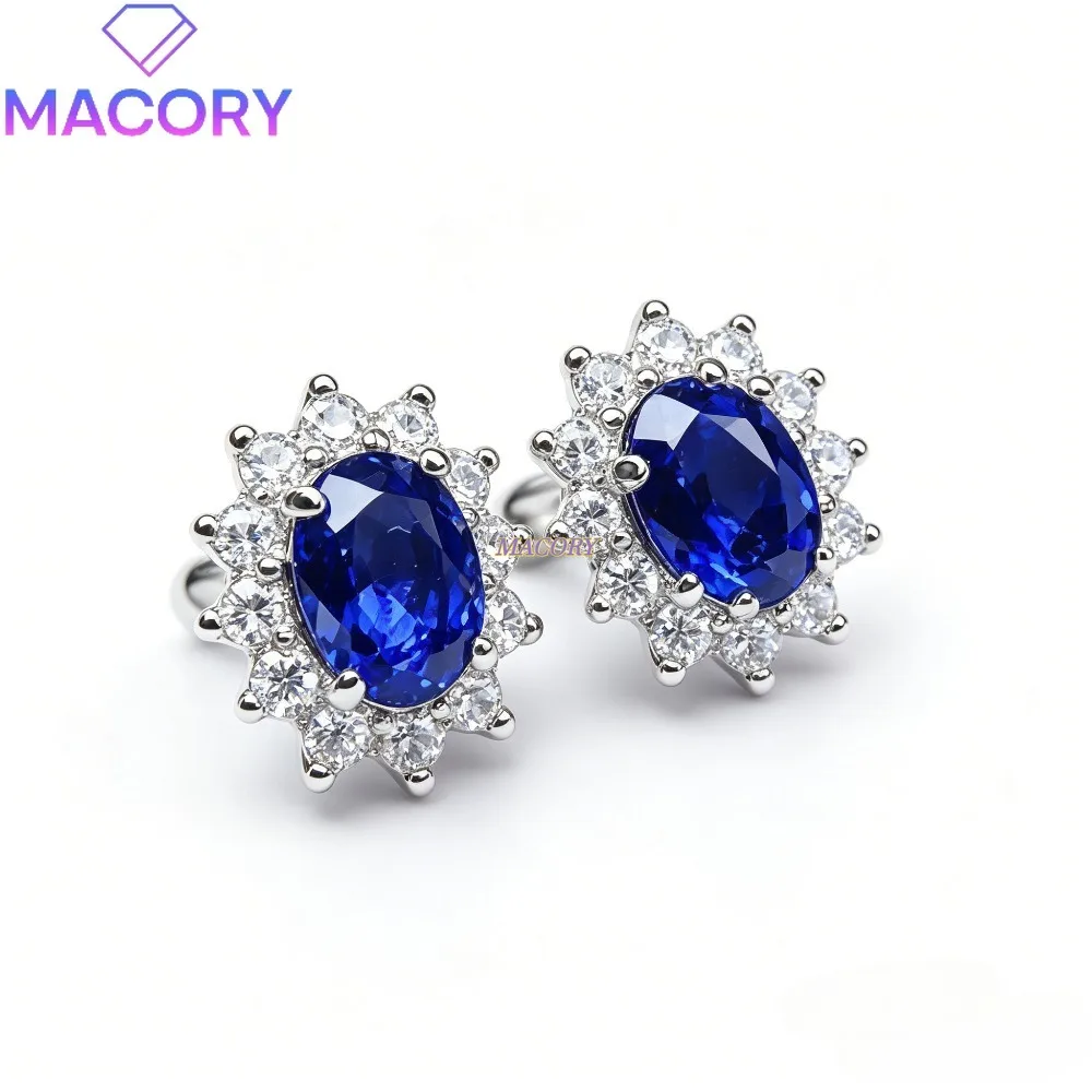 S925 sterling silver sapphire women's stud earrings fashionable minimalist jewelry accessory Valentine's Day or anniversary gift