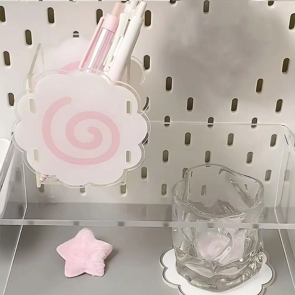 High Quality Cute Sweet Pen Holder Multifunctional Portable Desktop Organizers Box Acrylic Storage Box Home Office Supplies