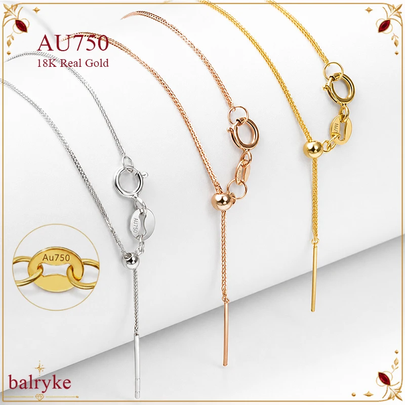 Real 18K Gold 1mm Adjustable Spiga Chain AU750 Necklace Needle End for Pearl Slider Beads Small Hole Pendants