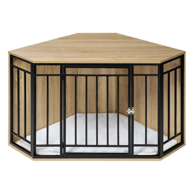 EUGAD 111x67x60 cm Eck-Hundebox Beistelltisch Indoor-Hundezwinger mit Abschließbarer Tür Tierhaus für Große Mittlere Kleine Hunde