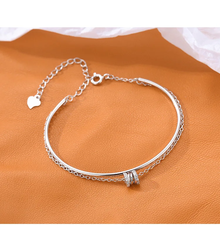 925 Sterling Silber Doppel-Liebesherz Hohle Runde Perlen Armband Damen Mode Romantischer Schmuck Klassisch Verstellbar – Detail 19