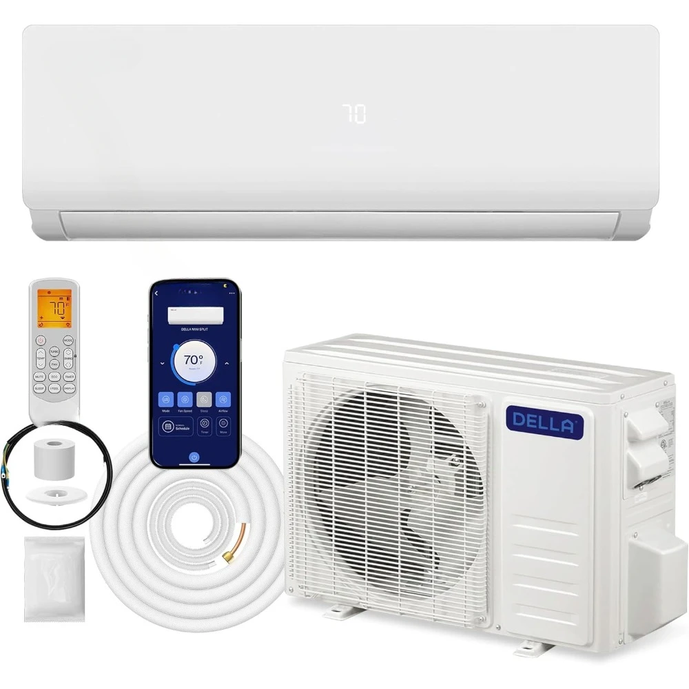 BTU-miniaire acondicionado dividido 12000, funciona con Alexa, con bomba de calor precargada de 1 tonelada, sistema inversor sin conductos, 19 SEER2