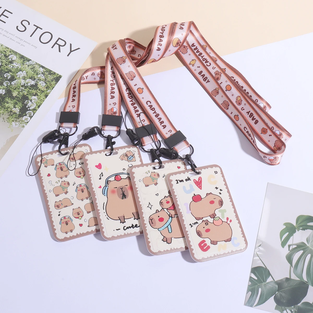 

Симпатичный слайд-держатель для карточек с рисунком капибары со шнурком, для школьных удостоверений личности, автобусных карточек, рабочих значков, подарок друзьям