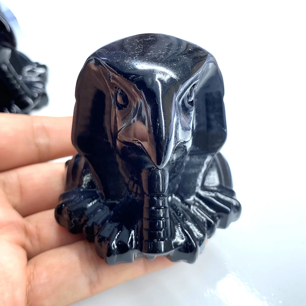 Hand Carved Ancient Egypt Cultura Sculpture Natural Black Obsidian Crystal Egyptian Horus Carving Ornament