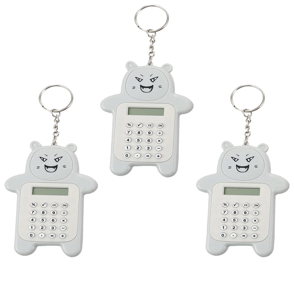 

3 pcs Mini Bear Plastic Portable Vintage Keychain Buckle Lovely Keychains Mini Students Calculator Unisex Key Decoration Plastic