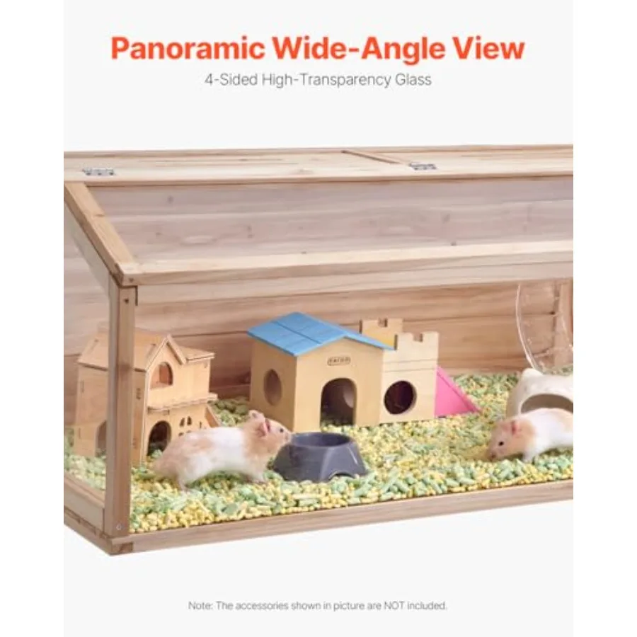 قفص هامستر قزم 48 × 20 × 20 بوصة من الأكريليك الخشبي للوصول إلى سطح داخلي بيج للحيوانات الصغيرة للحيوانات الأليفة الصغيرة مع ديسي سهل الفتح #5