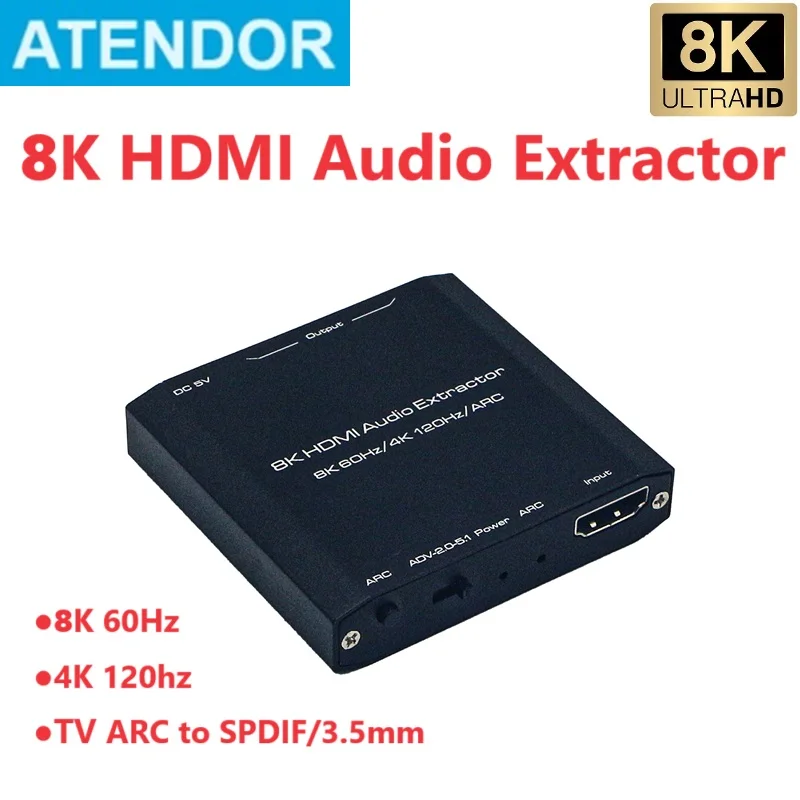 V2.1 HDMI-compatible Audio Converter SPDIF AUX Extractor 8K 4K 120Hz HDR 10+ HLG Dolby Vision Atmos for PS5 XBOX Amplifier HDTV