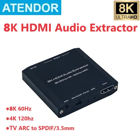V2.1 Convertitore audio compatibile HDMI SPDIF AUX Estrattore 8K 4K120Hz HDR 10+ HLG Dolby Vision Atmos ARC TV per PS5 XBOX Amplificatore