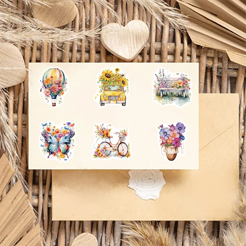 50 قطعة ريترو زهرة جديدة العالم INS نمط الكتابة على الجدران ملصقات DIY بها بنفسك الجمالية دفتر كوب ماء الغيتار الحالات الهاتف الشارات اللعب هدية