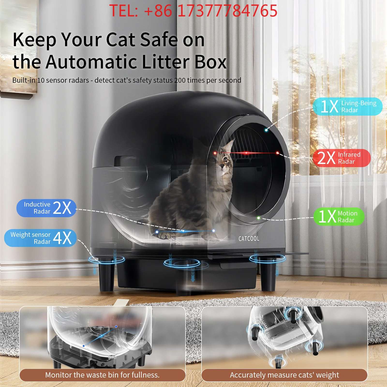 REDSASA 110 L Large Space Self Cleaning Automatic Cat Box Smart Cat Toilet with Stairs Safety Protection APP Control