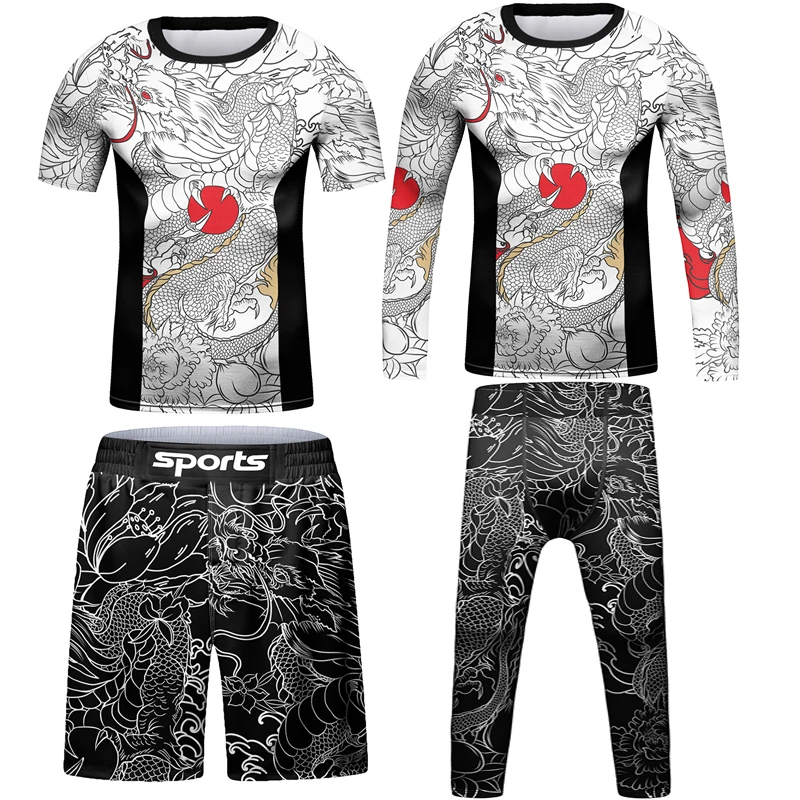Kid\'s MMA Clothing Jiu Jitsu Rashguard T-shirt Muay Thai Shorts Gym Boy Children Basketball Running Kickboxing Sets Tracksuit