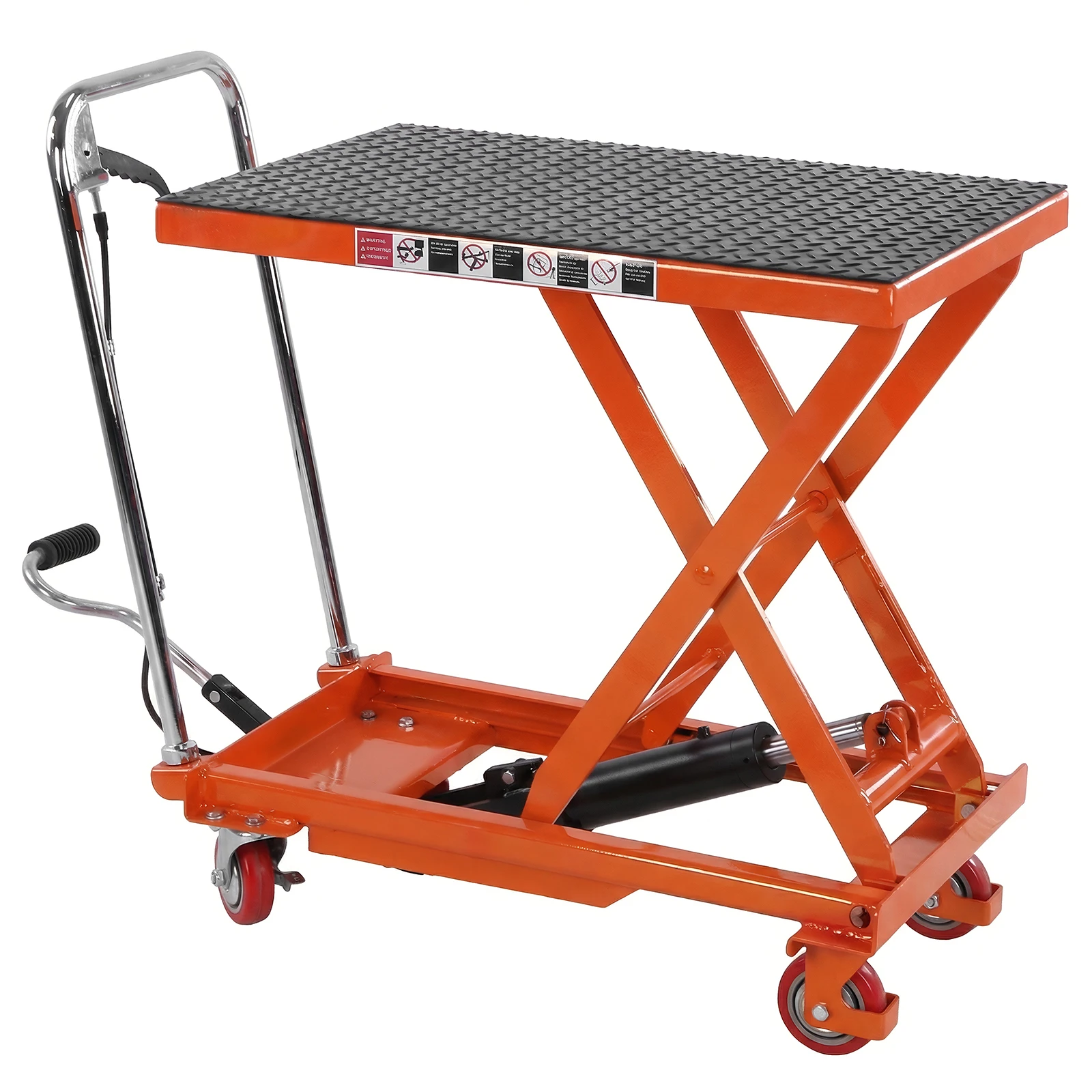 

Single Scissor Lift 330 LBS Capacity Hydraulic Table Cart with Non-Slip Pad & 4 Wheels for Material Handling and Transportation