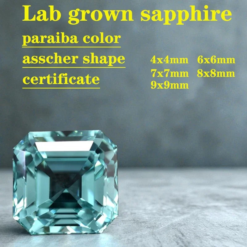 

Asscher Cut Paraiba Square Shape Lab Grown Stone VVS1 with AGL Certificate for DIY Jewelry Making Materials Charms Gem Wholesale