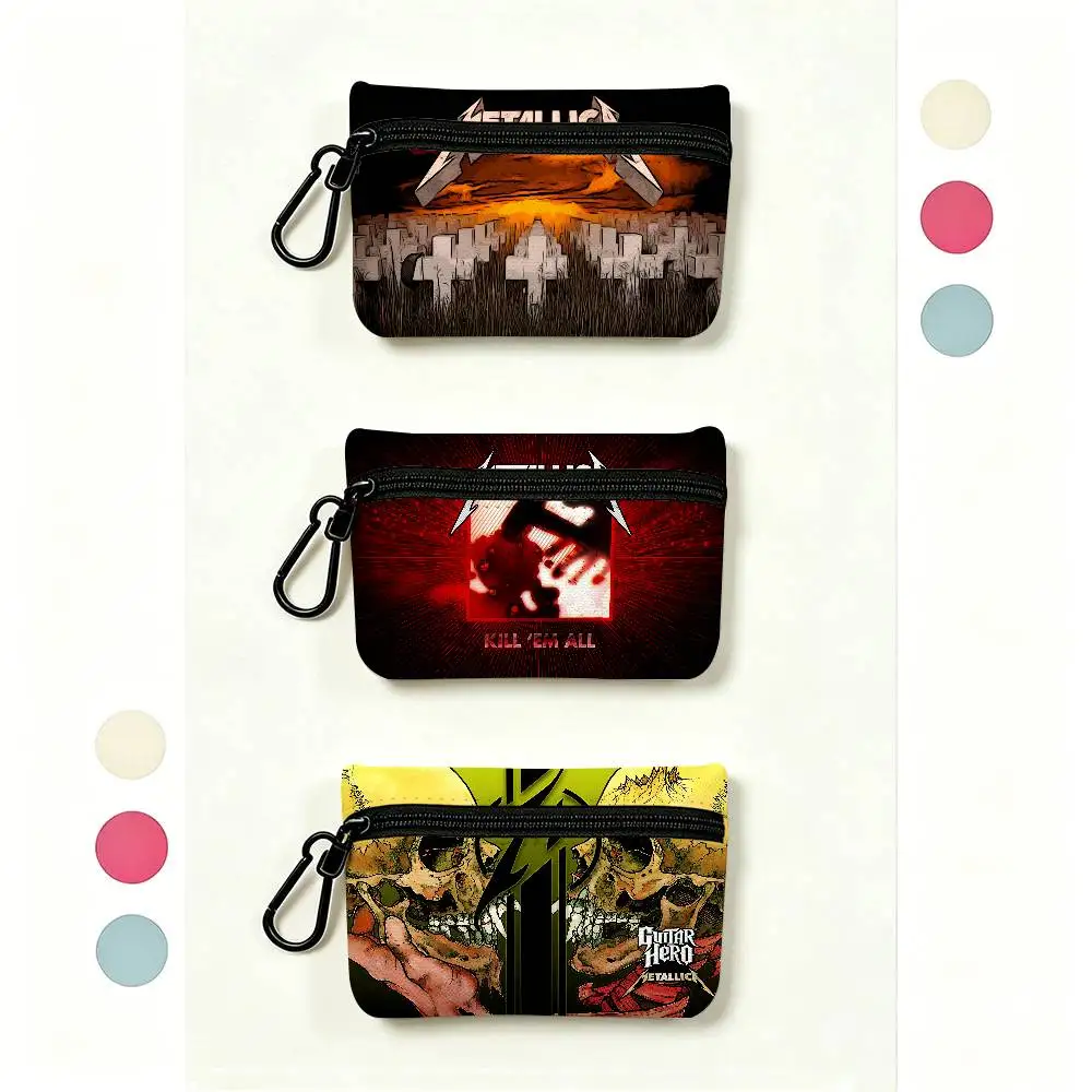 Classic Heavy Band M-Metallica Multifunctional Oxford Cloth Small Pouch With Hook Mini Coin Wallet Earbud Storage Bag