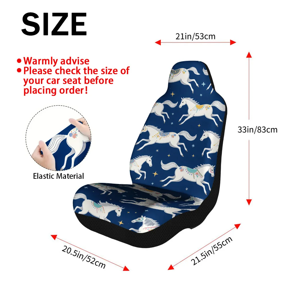 2pcs Trendy Galloping Horses Night Pattern Car Covers | Designed For Driver And Passenger Front Seats, Fresh Look For Car Interi