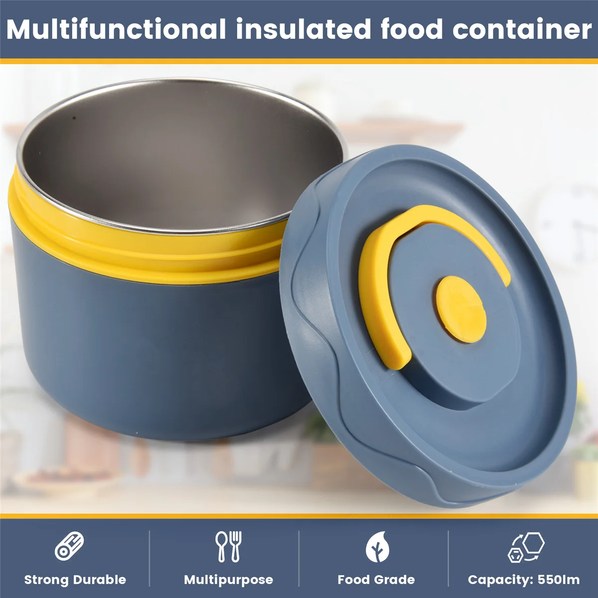 【Price Drop】Food Warm Lunch Container,Stainless Steel Thermal Lunch Container Portable Thermal Bento Box Food Container Blue C