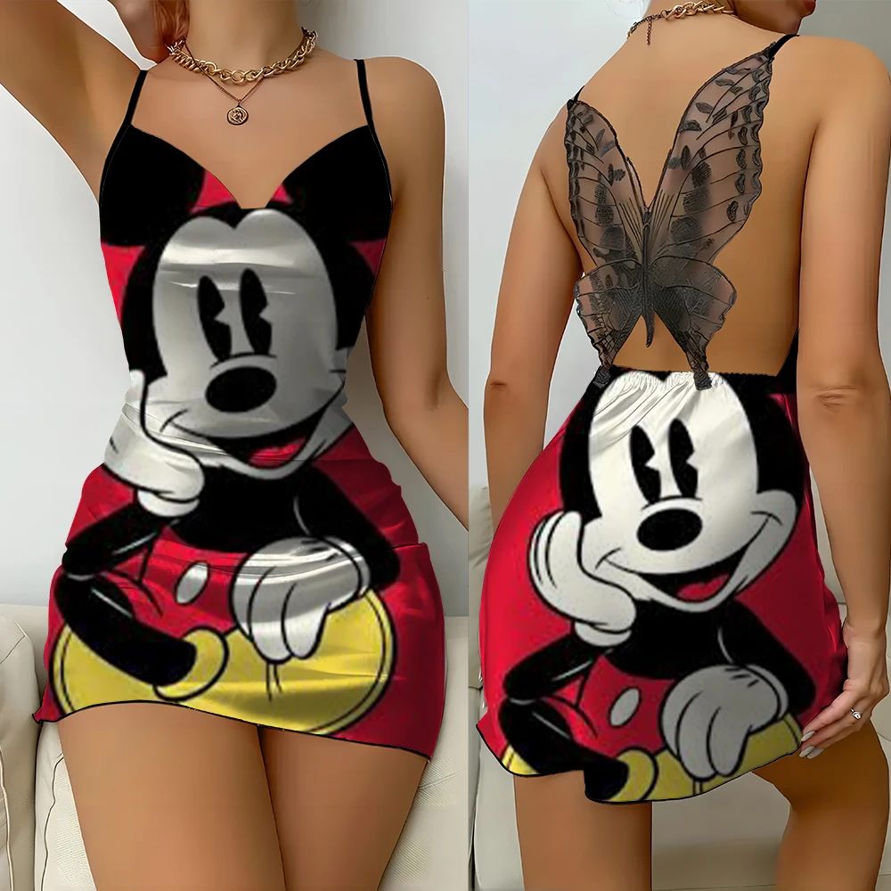 Women's Home Clothes Elegant Simple Disney Mickey Print Backless V Neck Summer Spaghetti Strap Nightdress Women's Nightdress