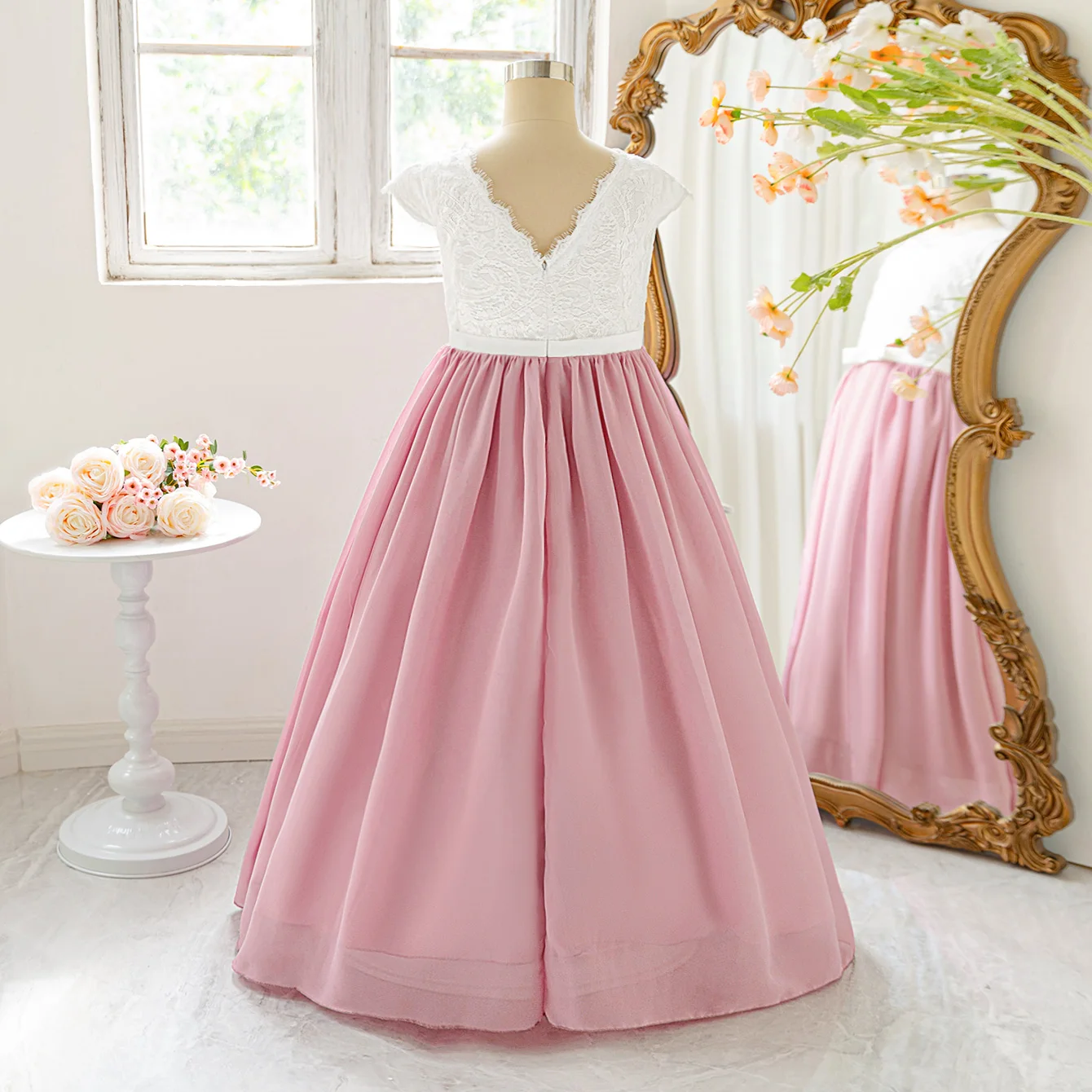 Summer Lace Flower Bridesmaid Party Girls Dress Elegant Wedding Birthday Princess Evening Dresses for Girls Graduation Prom Gown