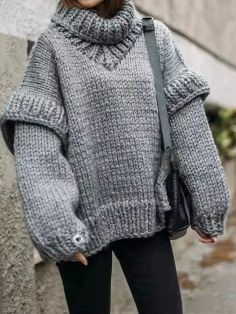 Mode Stricken Lose Pullover Für Frauen Casual Rollkragen Langarm Pullover Pullover Dame Urlaub Streetwear frauen Kleidung