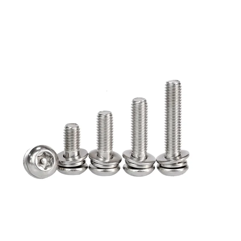 304 stainless steel disc head in plum with column anti-theft screws flat cushion cushion three combination round head M3M4M5M6