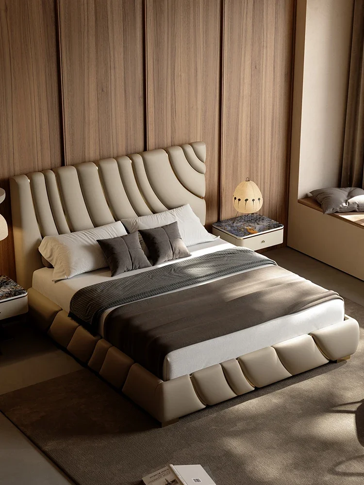 

Italian Light Luxury Real Leather Bed Villa Mansion Bedroom Double Bed 1.8M Master Bedroom Leather Bed