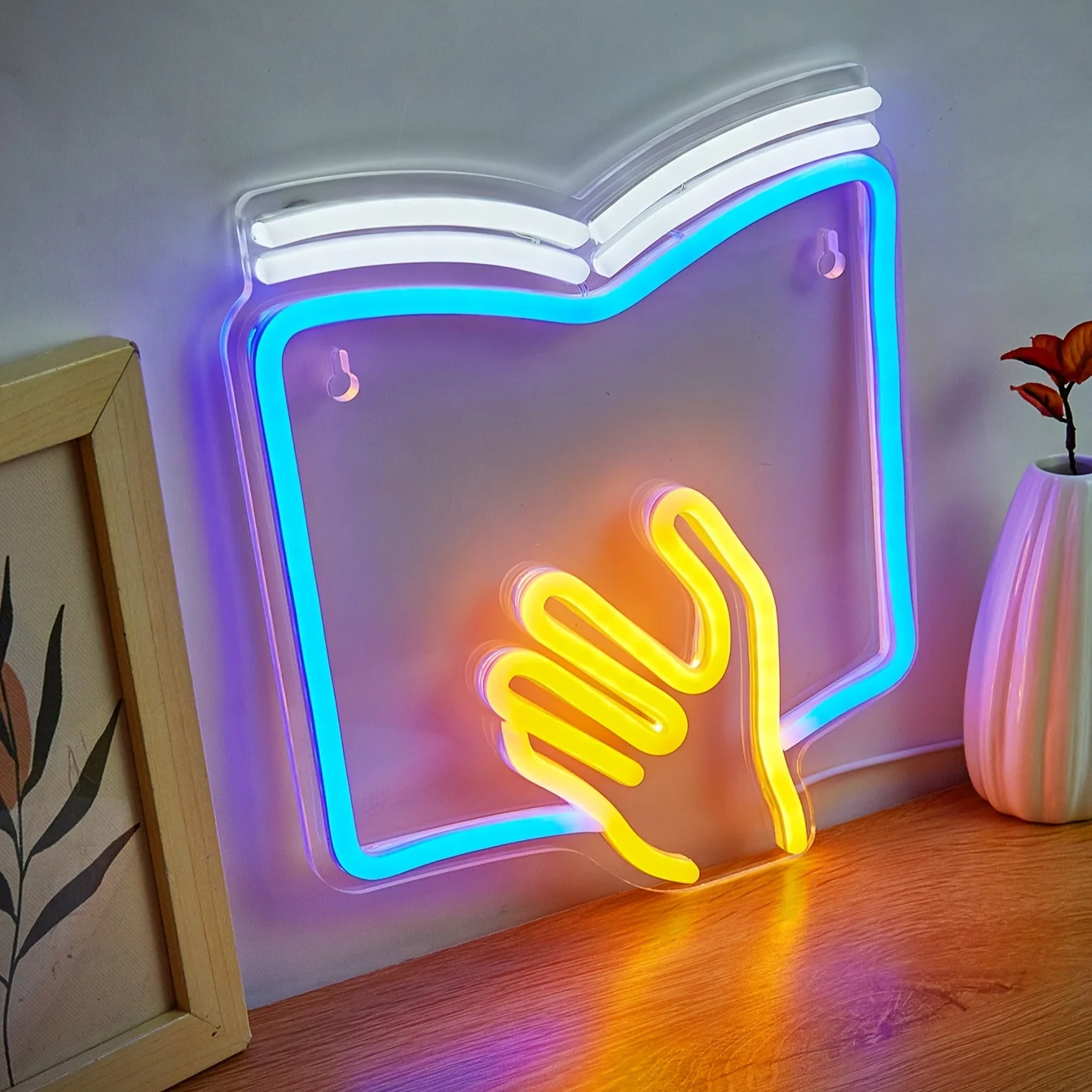 Books Neon Signs LED Hand Holding Textbooks Neon Lights USB Powered for Bedroom Study Children's Room Birthday Graduation Gift
