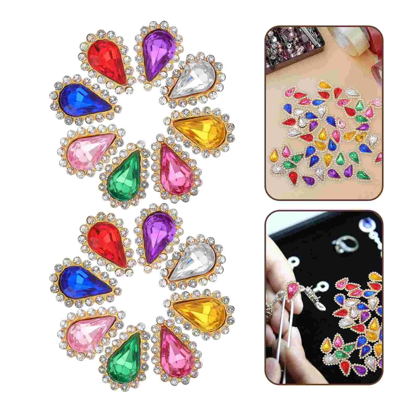 100 Pcs Sunflower Hand-stitched Stone Teardrop Sew Rhinestone Rhinestones Hair Clip Flatback Alloy Mini Glass Bride