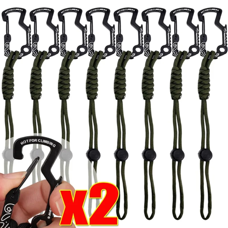 Outdoor Tactical Hook Carabiners Anti-Loss Lanyards Metal Water Bottle Clips D-Rings for Outdoor CampHiking and Emergency Gear