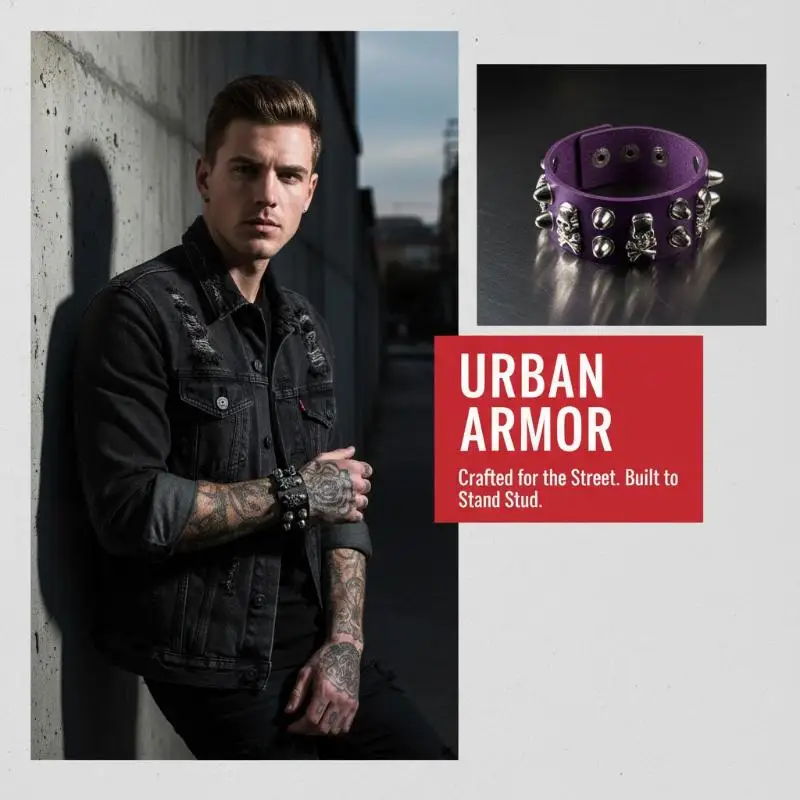 1 Stück Punk Gothic Totenkopf Armband mit Metallspitzen und Nieten, PU-Leder Armreif, breites Manschettenarmband, Schmuck für Damen und Herren – Detail 8