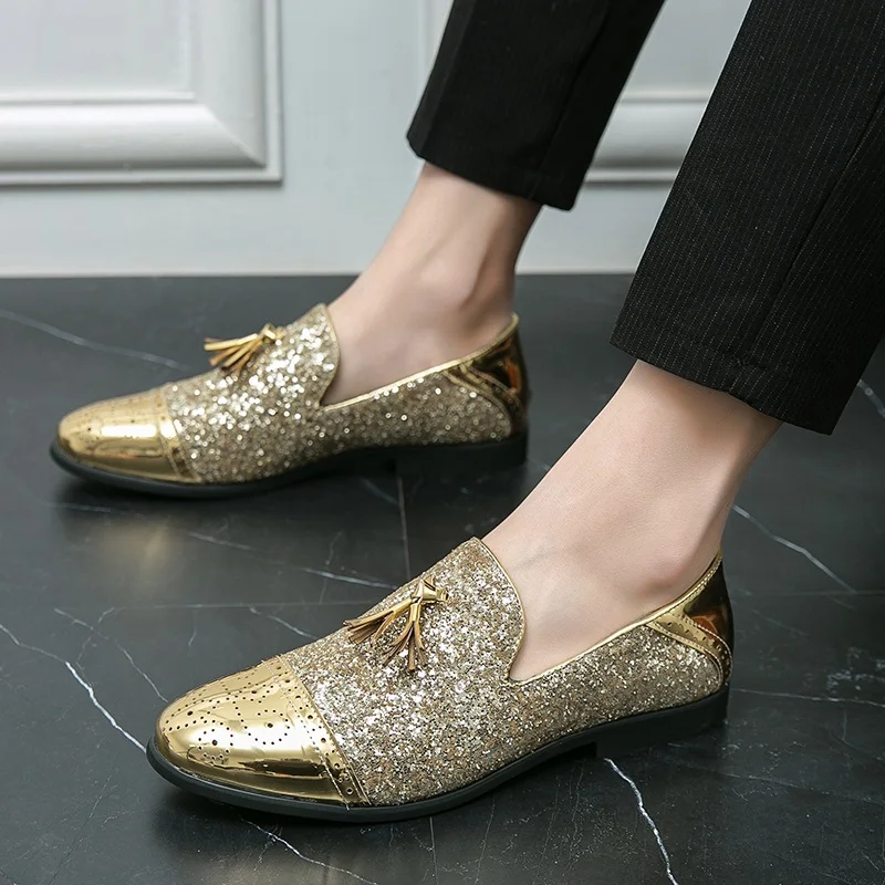 slim fit dress slacks Amali Chaz Red Men’s Gold Glitter Dress Shoes