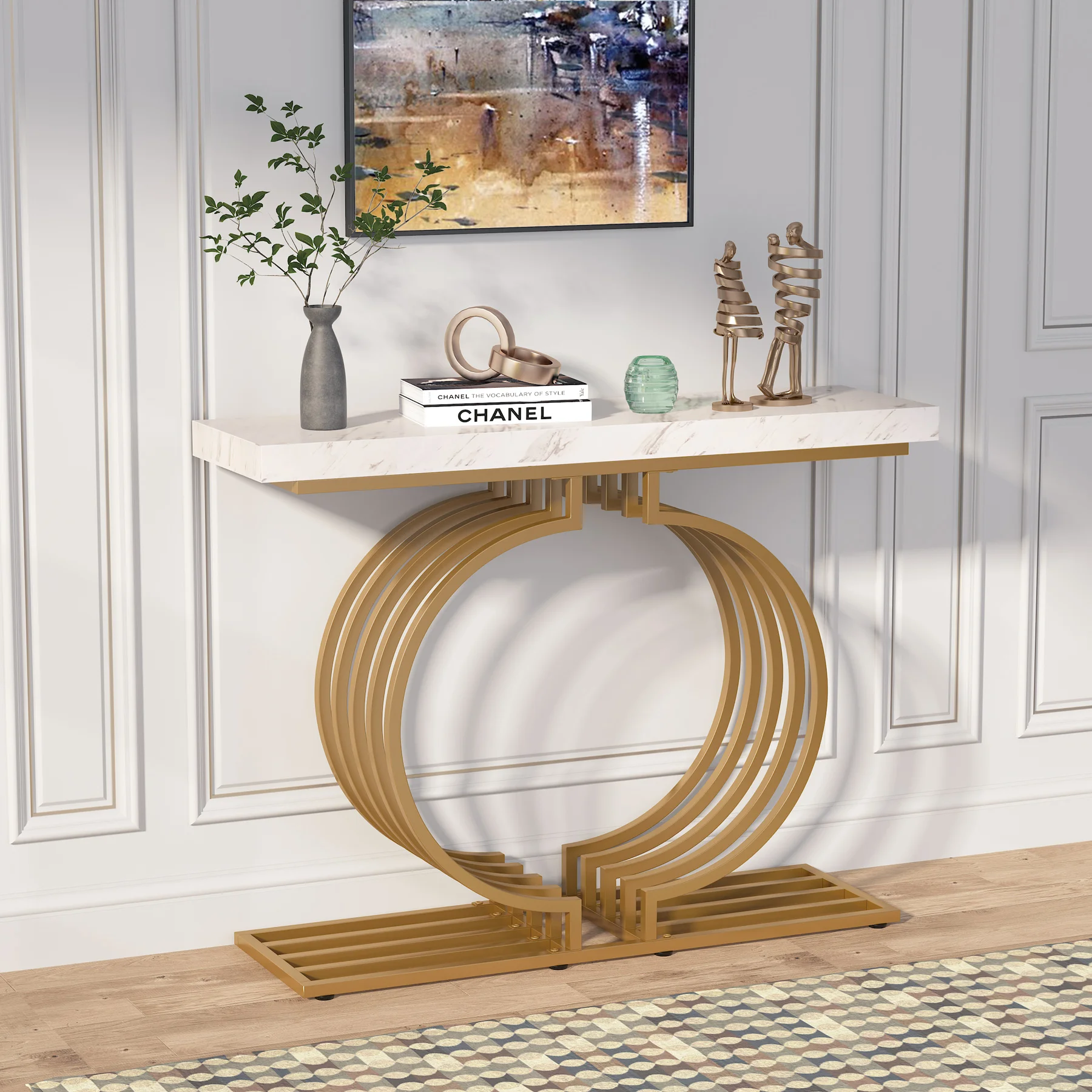 Tribesigns Modern Console Table with Gold Base, 40 inch Geometric Entryway Sofa Table Narrow Long, Contemporary Accent Table