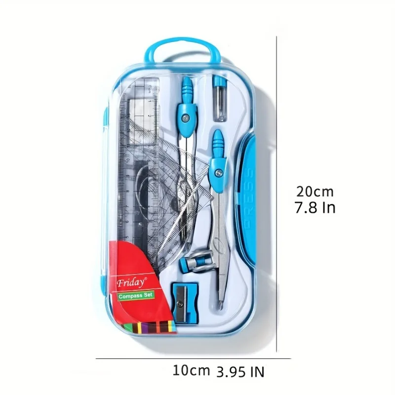 Kit de géométrie pour étudiants, 10 pièces, avec boussole, rapporteur et outils de dessin, matériau ABS Durable pour un usage quotidien au bureau