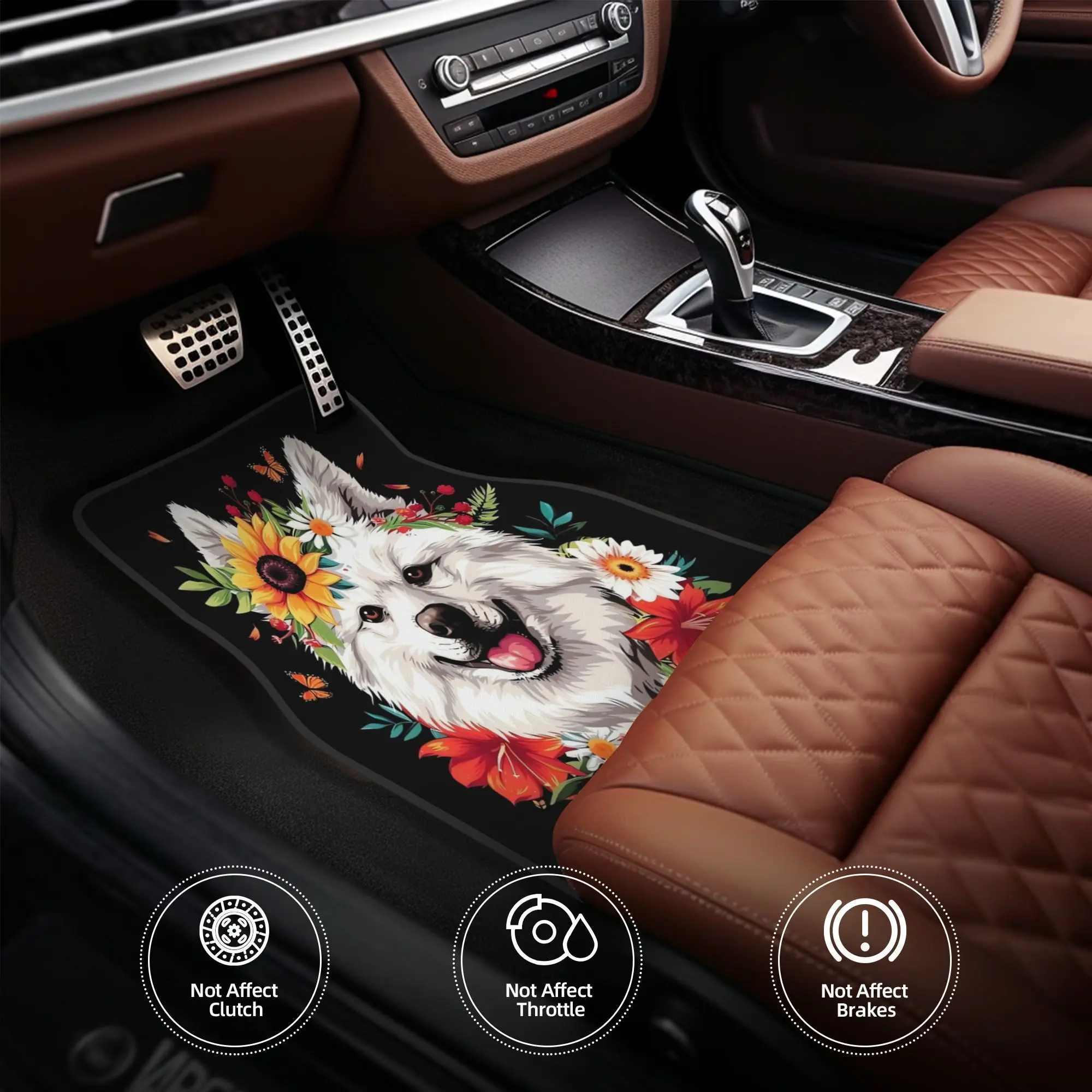 4pcs Funny American Eskimo Flowers Floral Colorful Mom Dad Kids Car Floor Mats, Durable, Fit For Cars, Ideal Gift, Vehicle Inter