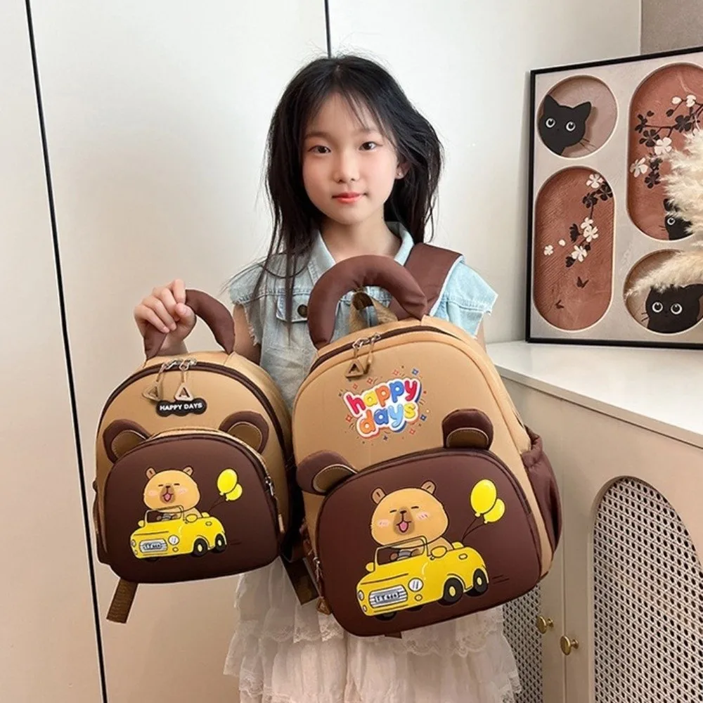 Kawaii Cartoon Capybara Backpack Large Capacity Nylon Capybara School Bag Lightweight Multi-pocket Kindergarten Backpack