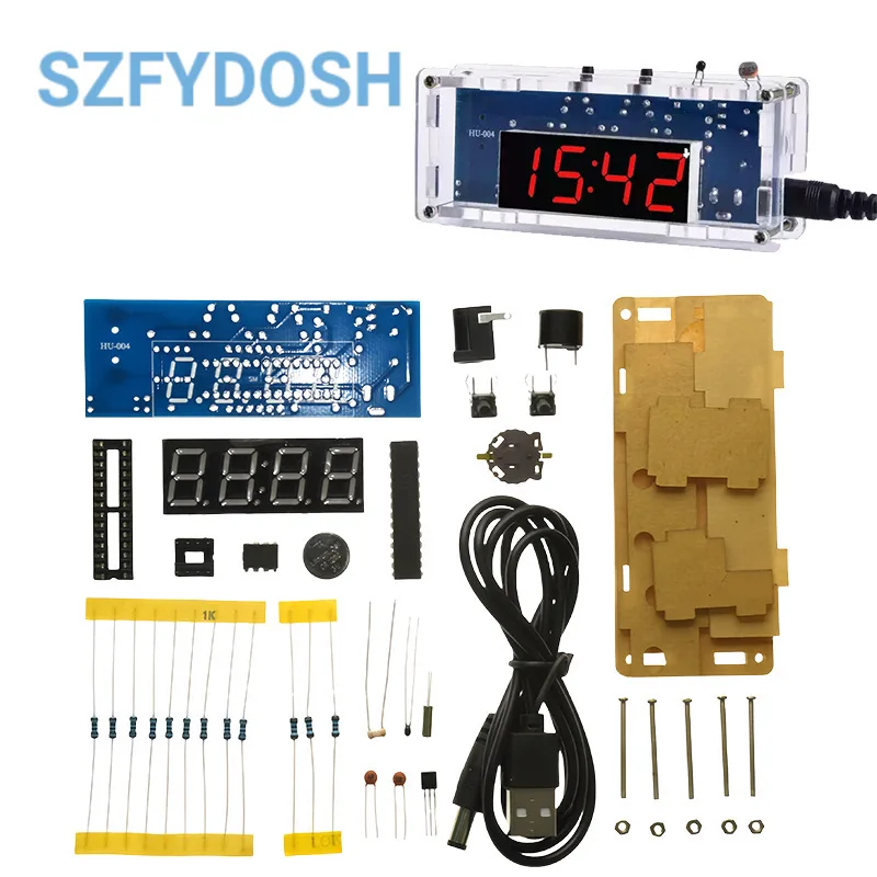 Electronic Clock Kit - Light-Sensing LED Display With Temperature, 51 MCU-Based DIY Assembly For Hobbyists & Students
