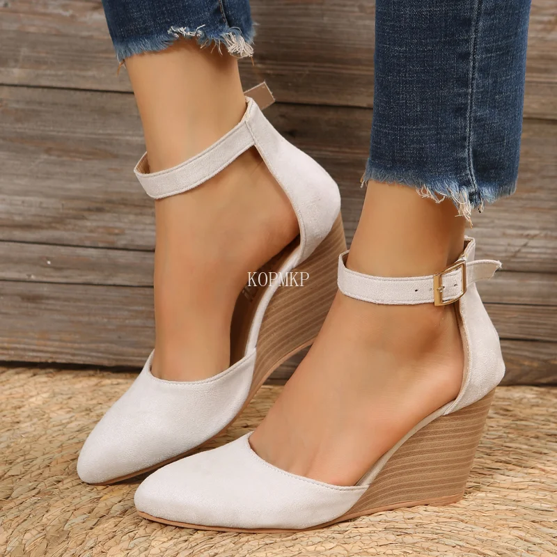 2023 Gladiator Flock High Heels Platform Sandals Wedges Woman Sandals Party Ankle Strap Summer Shoes Size 36-43