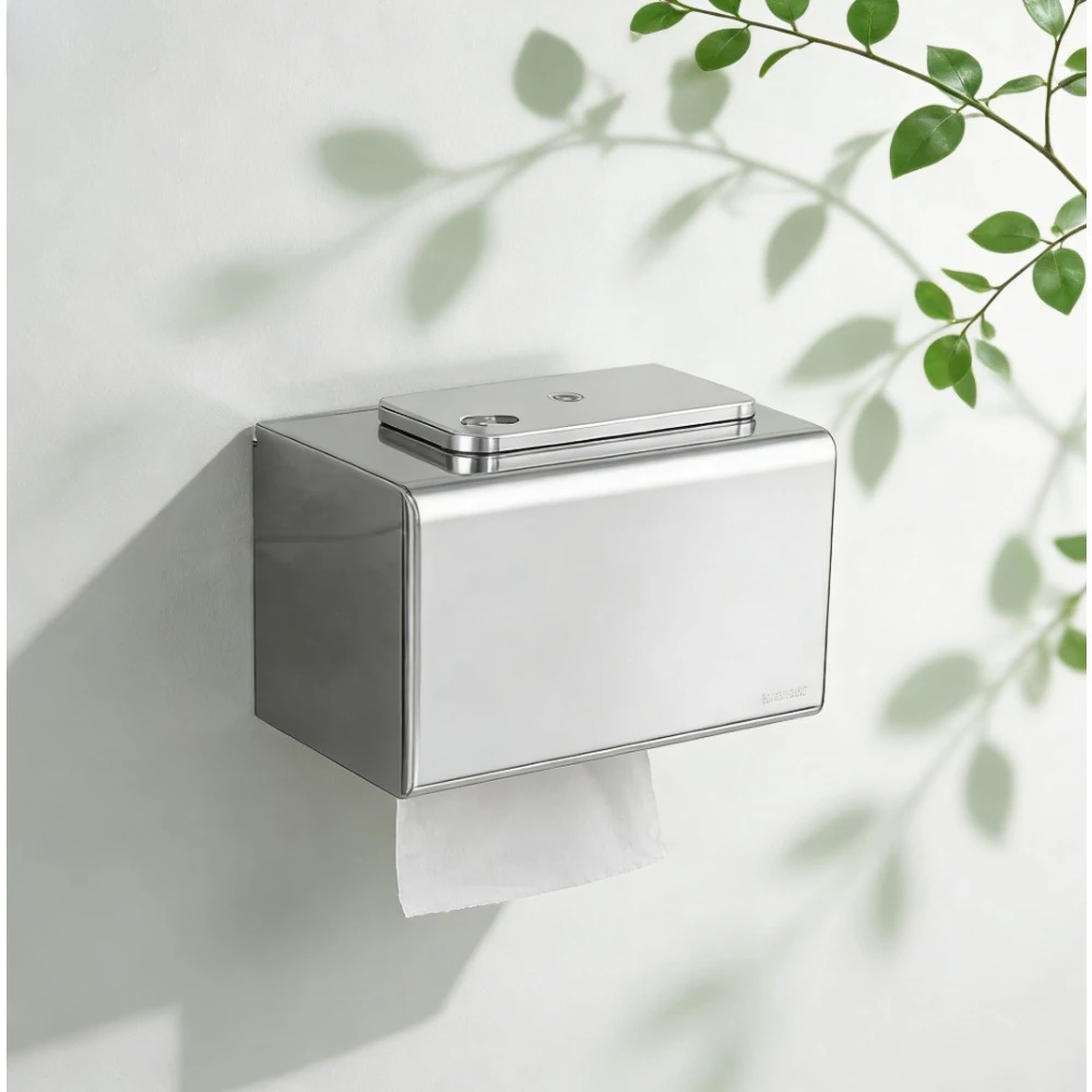 

Держатель для телефона из гигиенической коробки для ванной комнаты. Нержавеющая сталь, водонепроницаемый держатель для рулонов.