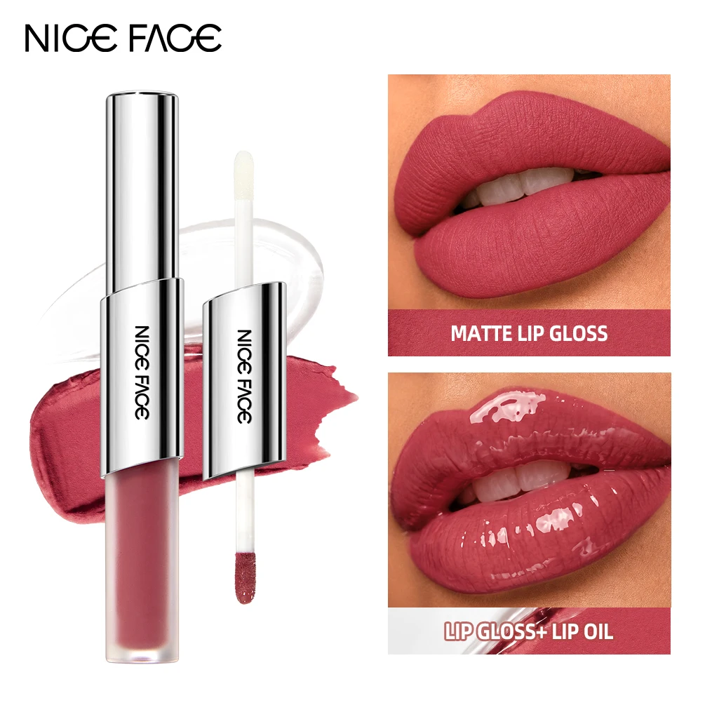 NICEFACE Dual-Ended Matte Lip Gloss&Lip Oil Lasting Waterproof Lip Tint Glass Lip Finish Makeup Hydrating Plumping Lip Oil Balm