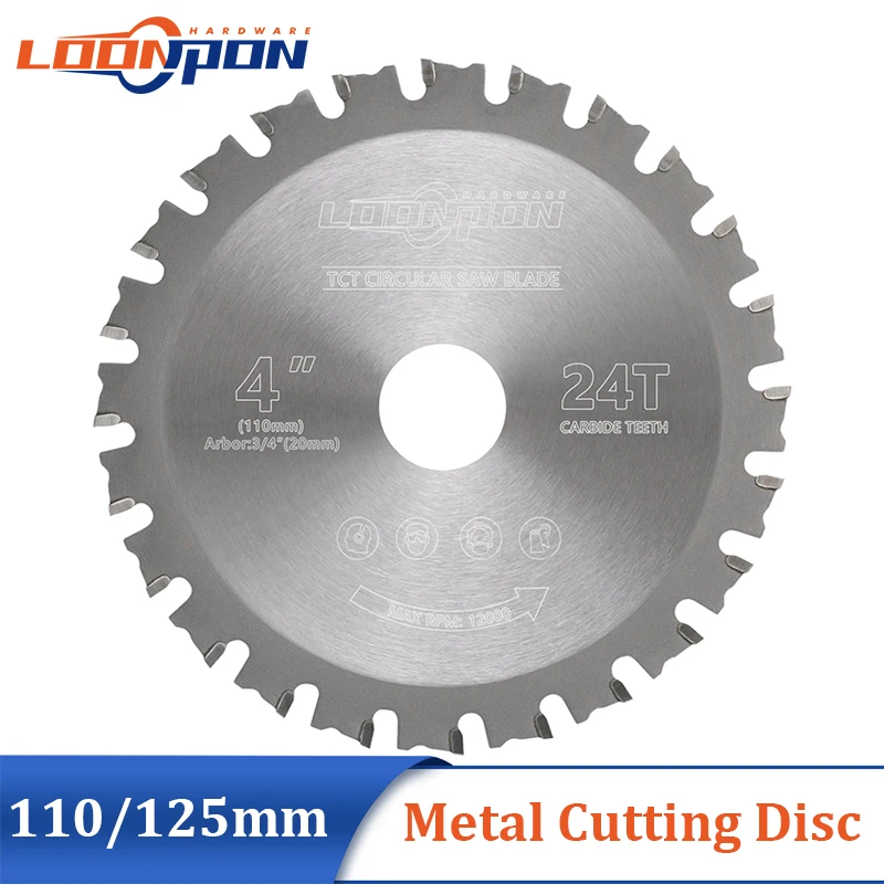 Loonpon 110/125mm disque de coupe en métal lame de scie circulaire 24/30 dents pour fer acier métal disque de coupe outils lames