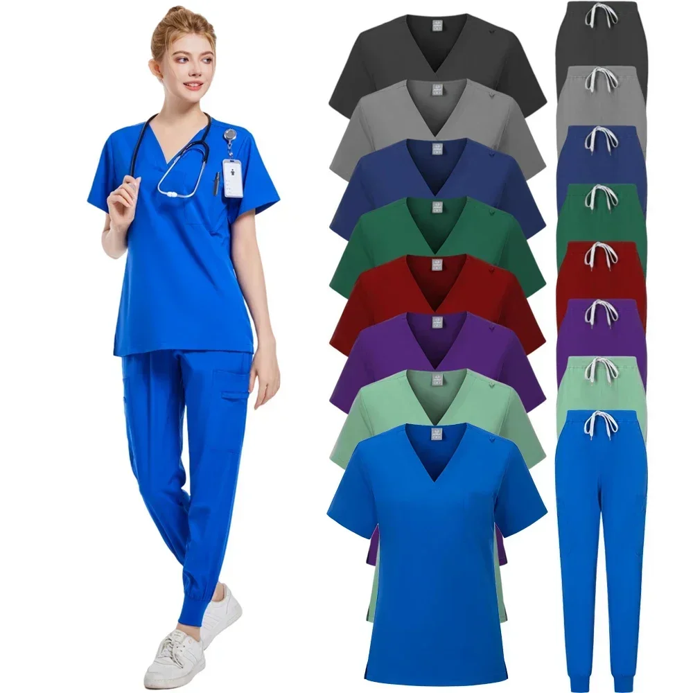 Multicolor Scrub Set para Mulheres, Médico Workwear, Enfermeira Scrubs, Atacado Jogger Suit, Uniformes Cirúrgicos Médicos Hospitalares