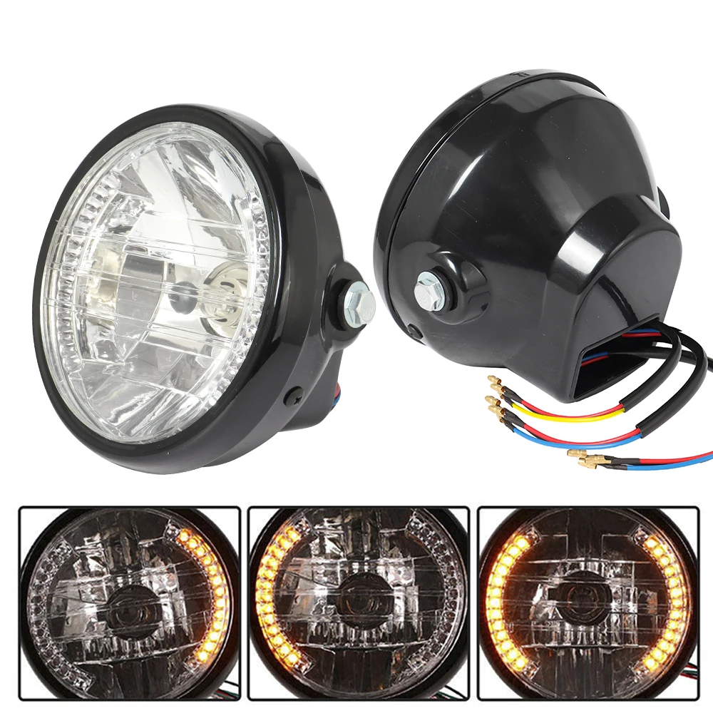 Para Harley Bobber Honda Yamaha Kawasaki Cafe Racer 7 "12v motocicleta faro redondo luz de señal de giro lámpara de cabeza Universal
