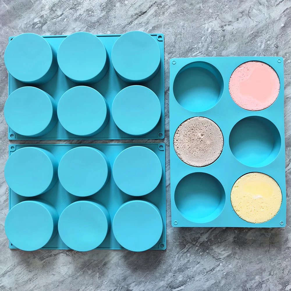 

1pc 6-cavity large round disc chocolate cake silicone mold, suitable for DIY mousse cakes, dessert baking trays