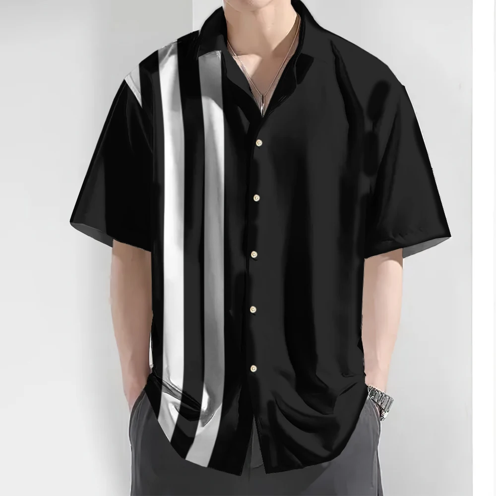 2024 3d Striped Print Men's Shirt Summer Casual Short Sleeve Tops Loose Oversized Hawaiian Shirts For Men Quick Dry Man Clothing