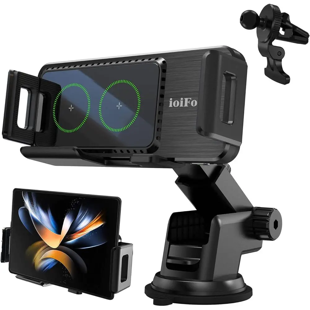 

Wireless Auto-Rotating Dual Coils Charging Vent Board Mount Holder for iPhone 7/6/5/S24, iPhone 17/16/15/14 Pro Max, Pixel 8/7 P