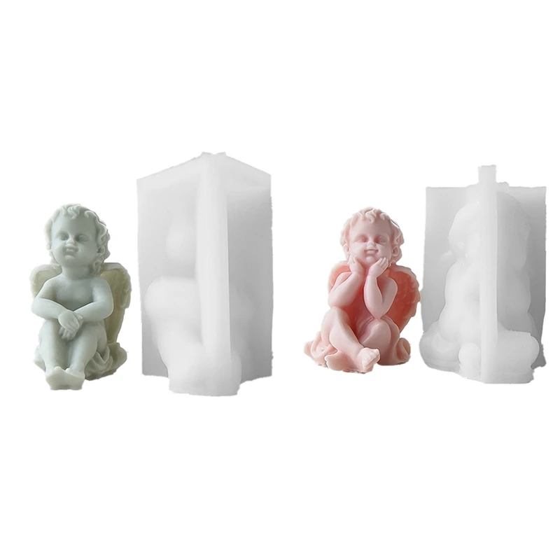 3D Angel Children Silicone Mold Lovely Winged Boys Abstract Mould DIY Gypsum Candle Making, A