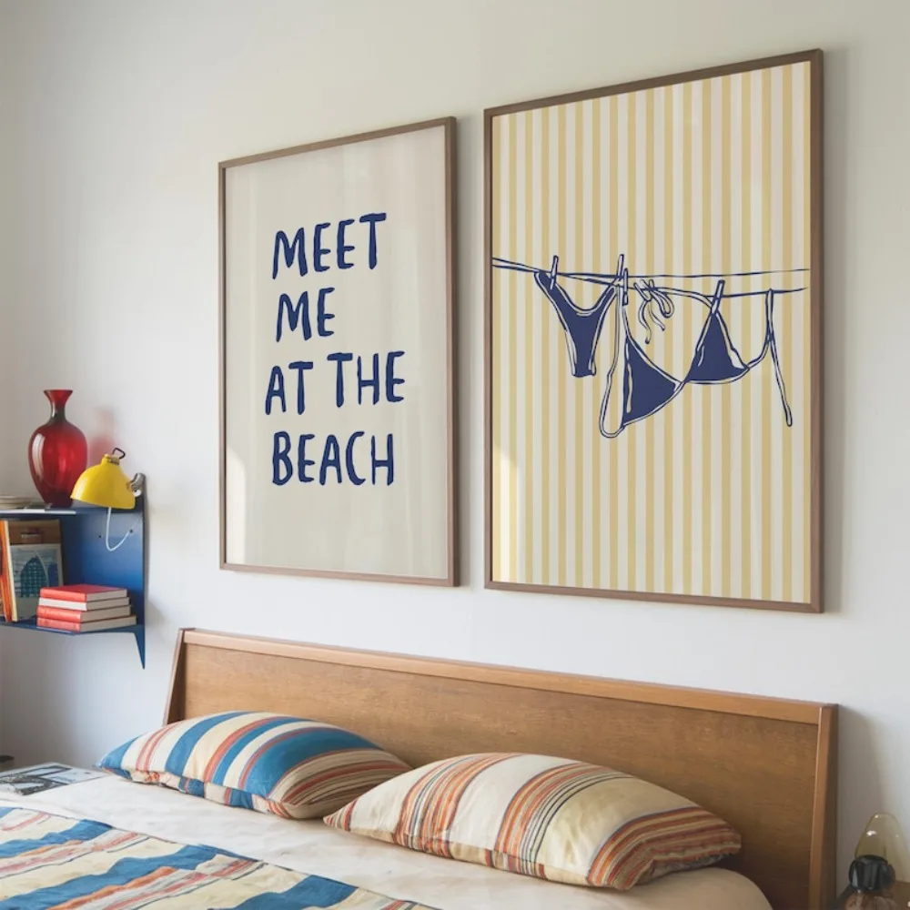 Frameless Navy Summer Printing, Coastal Wall Art, Blue Bikini Summer Poster, See Me At The Beach Printable, Digital Printing