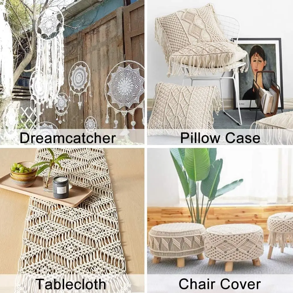 سلك مكرميه طبيعي 1 مللي متر-6 مللي متر 109/218 ياردة حبل مكرامية حبل قطن للتعليق على الحائط شماعات نباتية ديكور الزفاف والحياكة