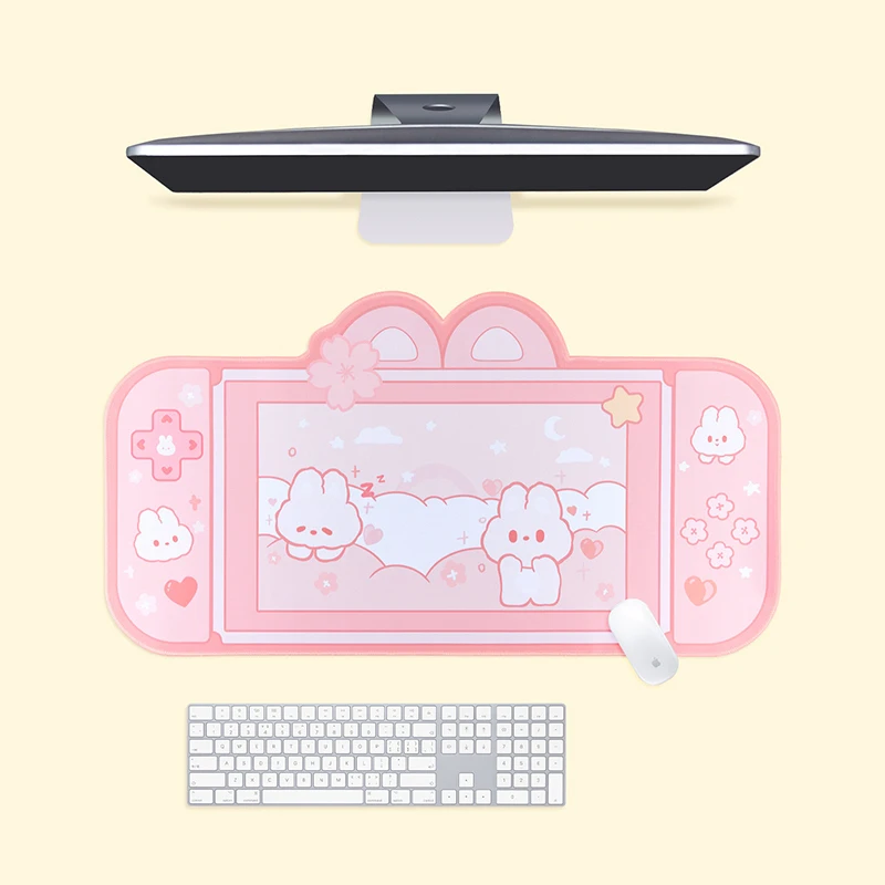 Tapis de souris de jeu Kawaii pour ordinateur portable, rose, lapin, média, polymères de bureau, eau verte, ordinateur portable, sous-souris, tablette, accessoires de bureau